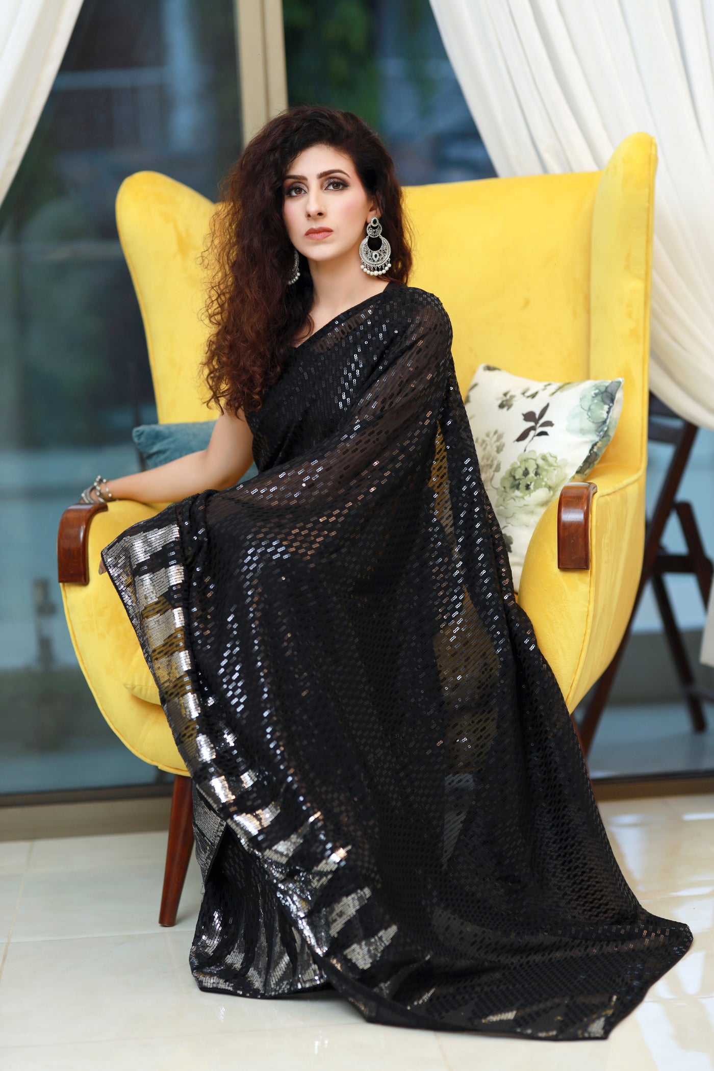 Classy Black Sequenced Georgette Saree