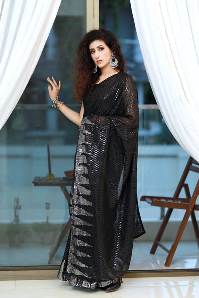 Classy Black Sequenced Georgette Saree