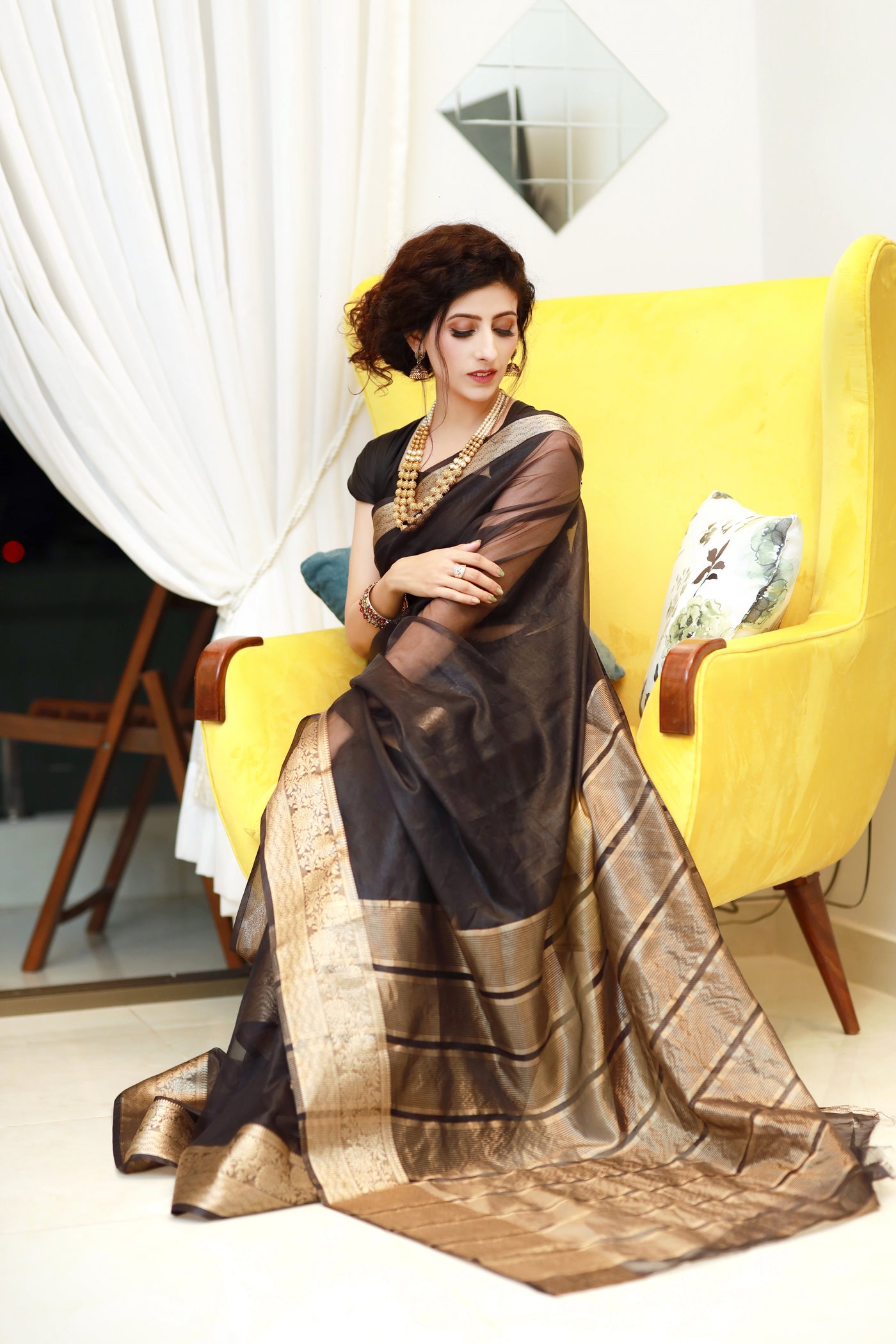 Mid Night Black Organza Silk Saree