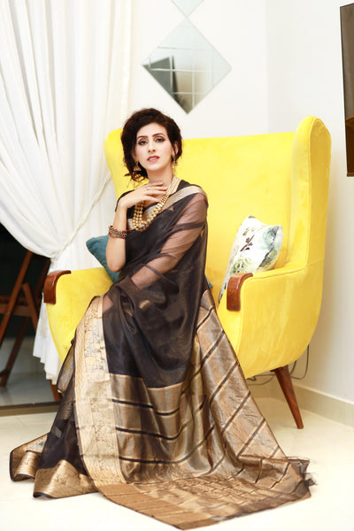 Mid Night Black Organza Silk Saree