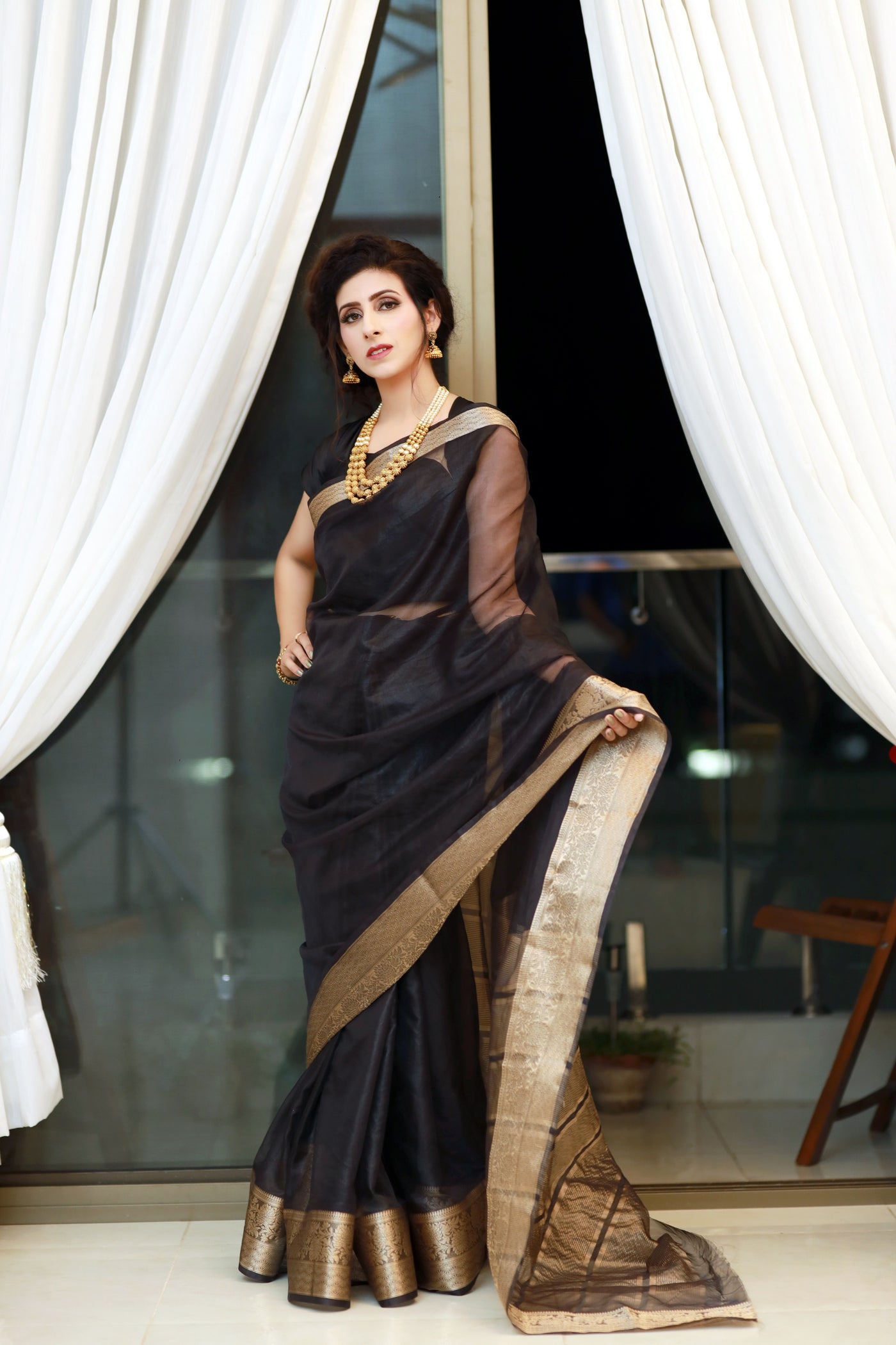 Mid Night Black Organza Silk Saree