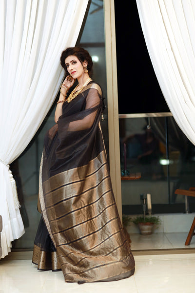 Mid Night Black Organza Silk Saree