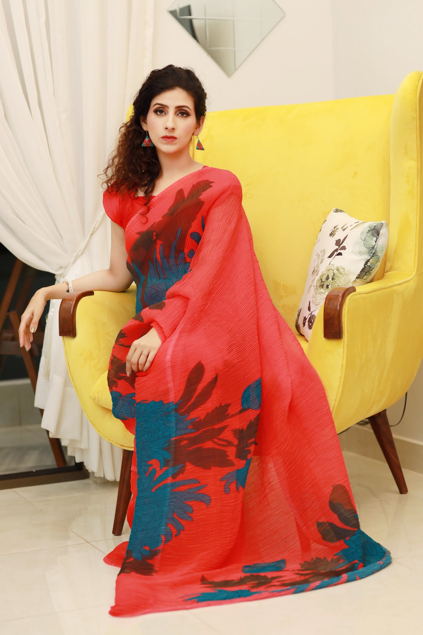 Candy Red Crush Georgette Saree