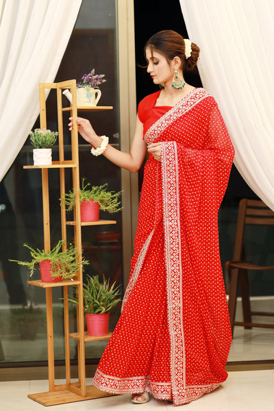 Red Chunri Georgette Saree