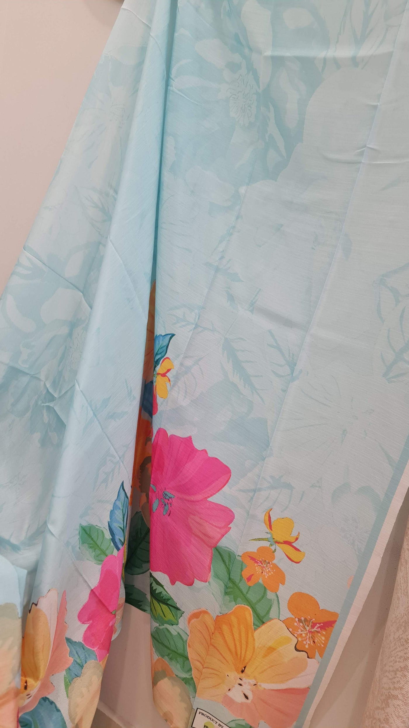 Light Blue Floral Silk Saree