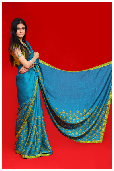 Teal Green Georgette Silk Saree