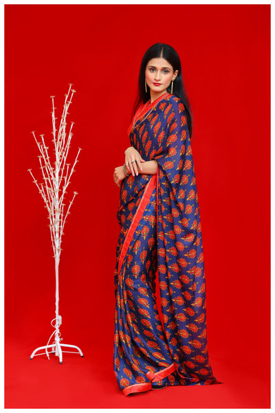 Prussian Blue Georgette Silk Saree