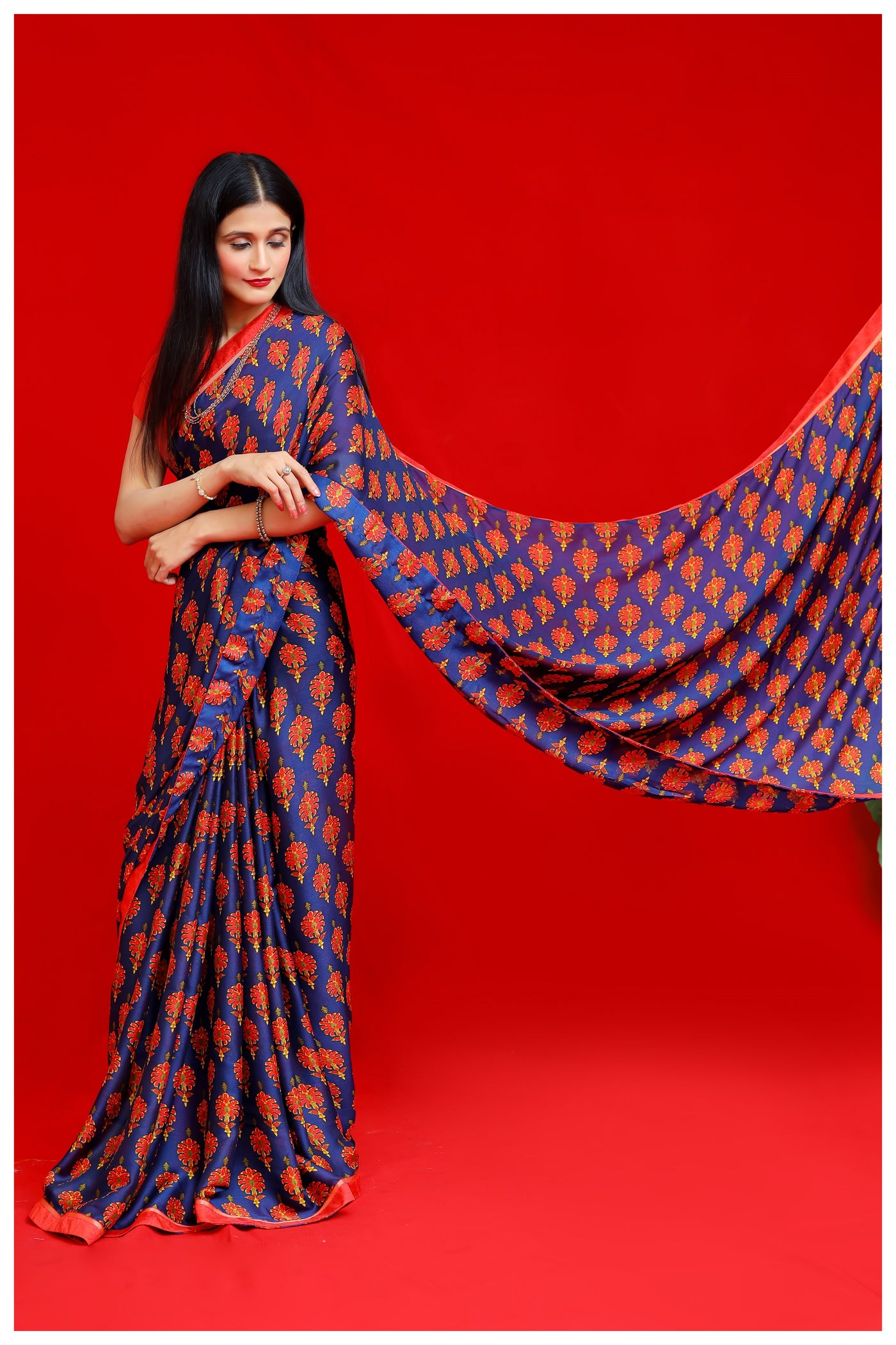 Prussian Blue Georgette Silk Saree