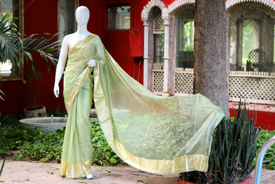 Tea Green Organza Silk Saree