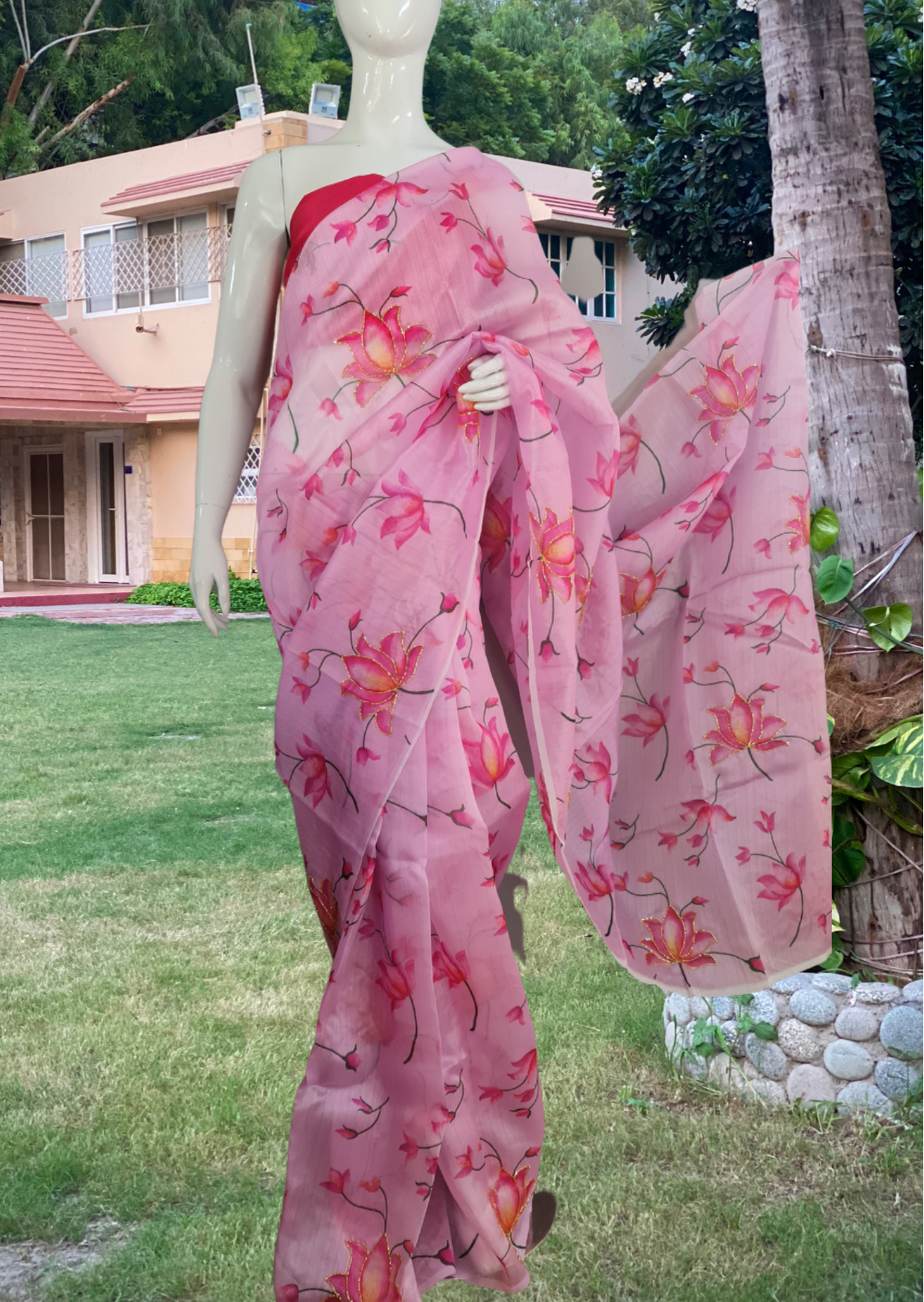 Mulberry Pink Organza Cut-Dana Work Saree