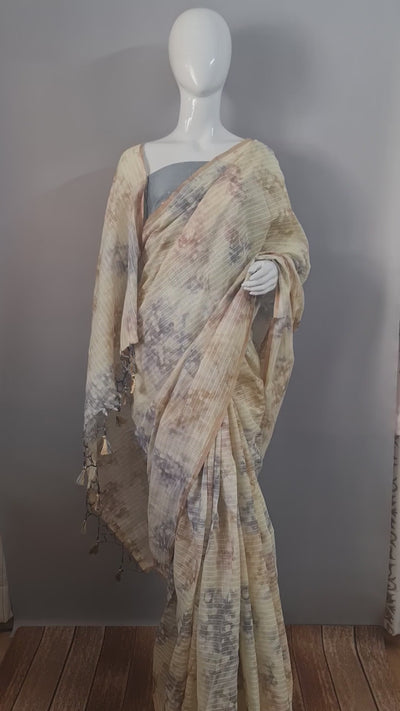 Smoke Grey Cotton Organza Silk Weaving Saree