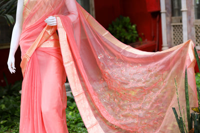 Mauvelous Pink Organza Silk Saree