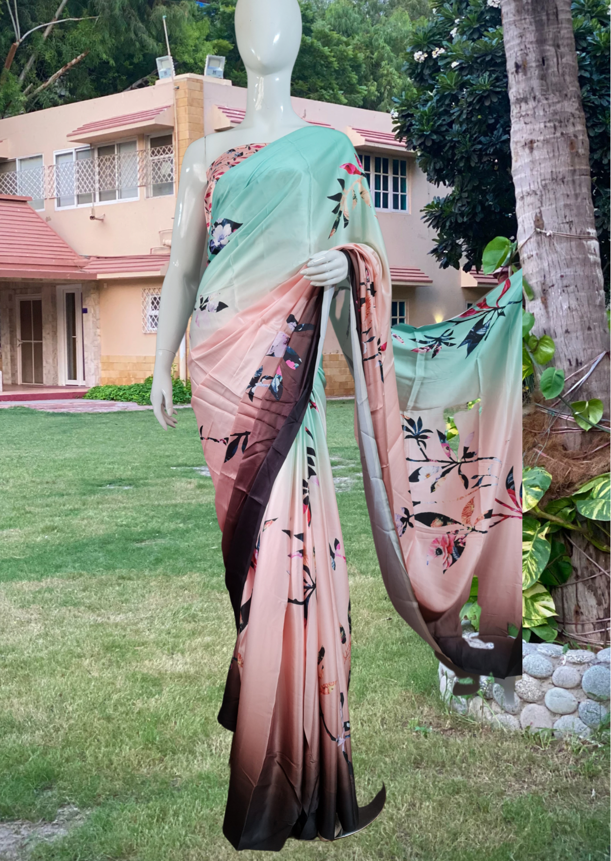 Nevada Green Satin Crepe Silk Saree